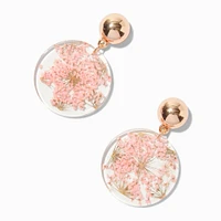 Pink Pressed Flower Acrylic Disc Drop Earrings