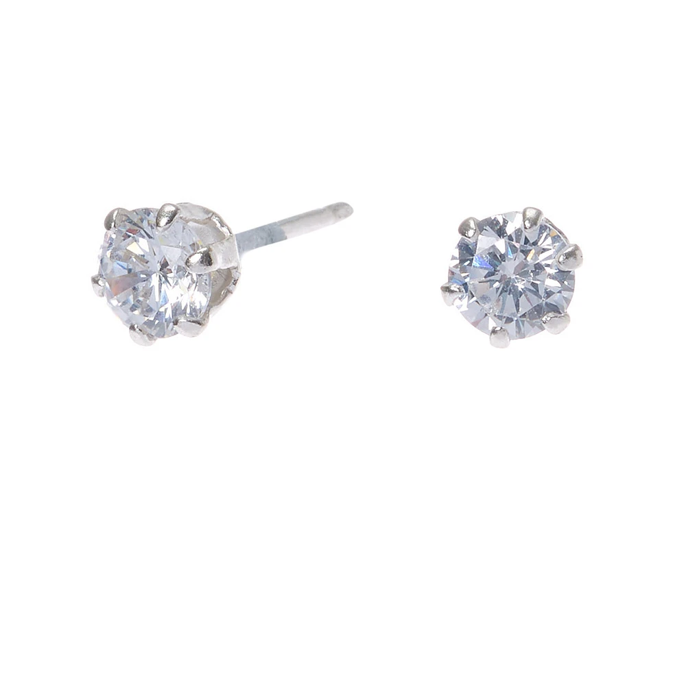 C LUXE by Claire's Sterling Silver Cubic Zirconia 4MM Round Stud Earrings