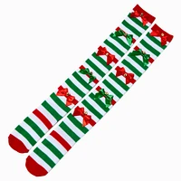 Over The Knee Green & Red Stripped Bow Socks