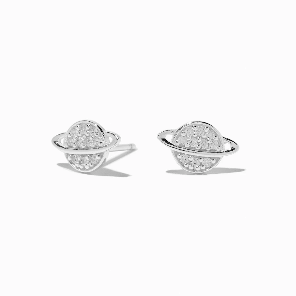 C LUXE by Claire's Sterling Silver Crystal Saturn Planet Stud Earrings