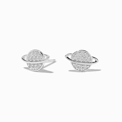 C LUXE by Claire's Sterling Silver Crystal Saturn Planet Stud Earrings
