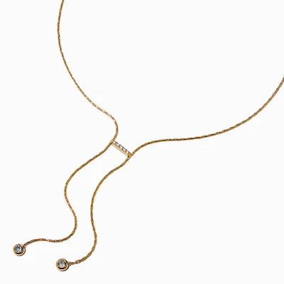 Gold-tone Bezel Cubic Zirconia Y-Neck Necklace