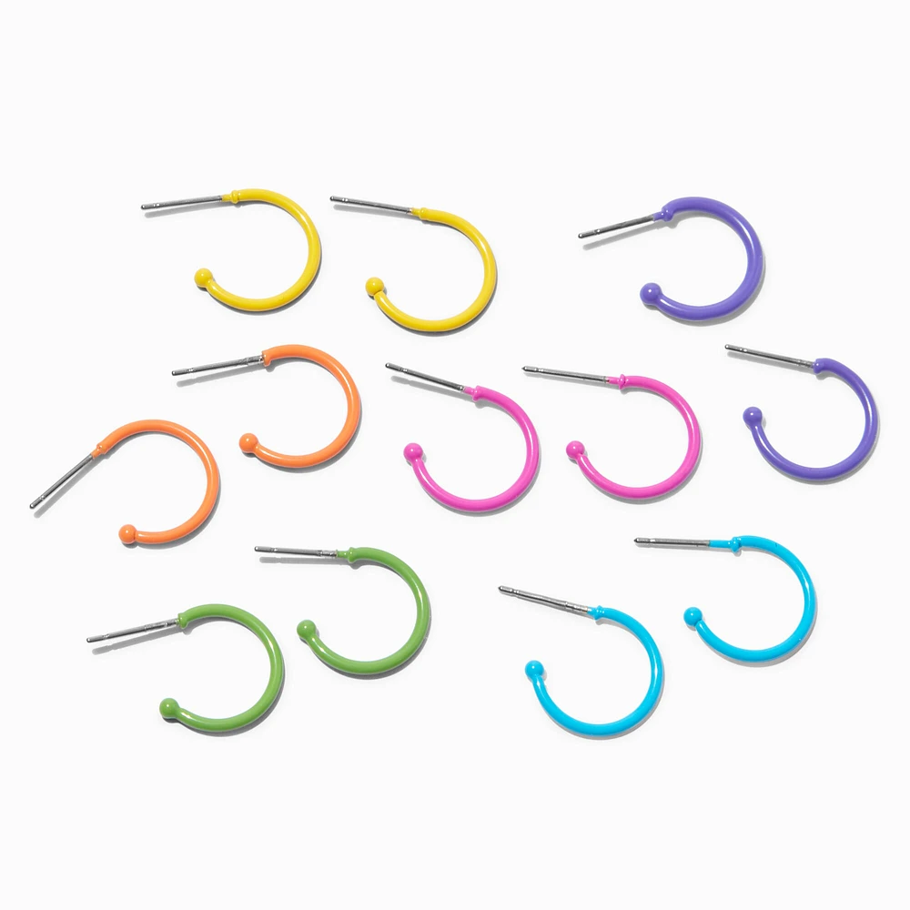 Rainbow Neon Hoop Earrings - 6 Pack