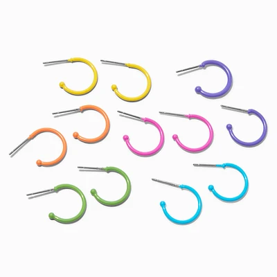 Rainbow Neon Hoop Earrings - 6 Pack