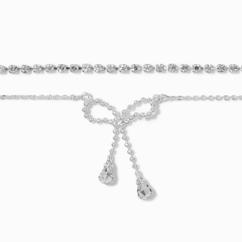 Silver-tone Cup Chain & Dangling Bow Choker Necklaces - 2 Pack