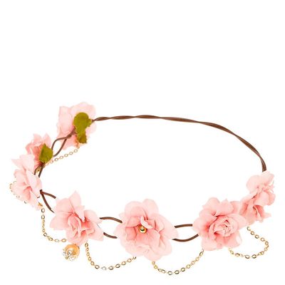 Gold Chain Flower Crown Headwrap - Blush Pink