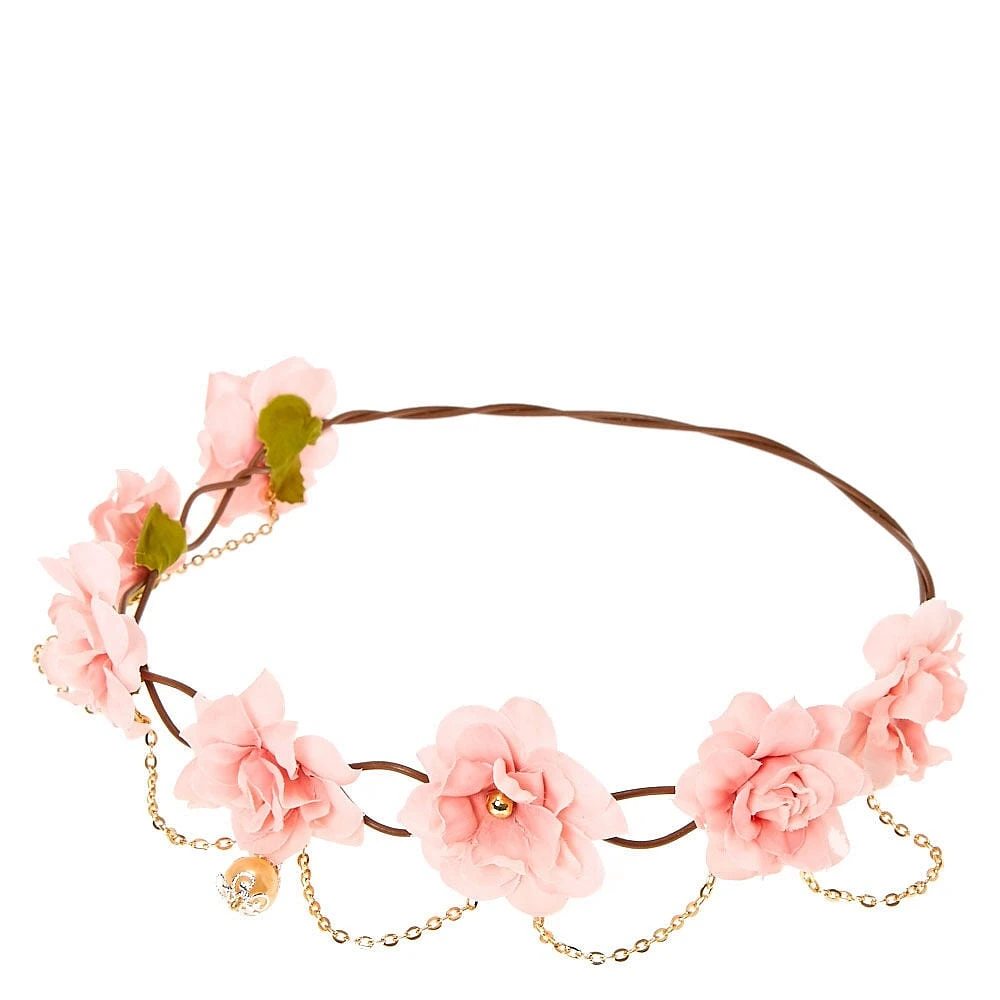 Gold Chain Blush Pink Flower Crown Headwrap