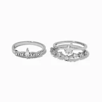 Silver-tone Cubic Zirconia Celestial Ring Stack - 2 Pack