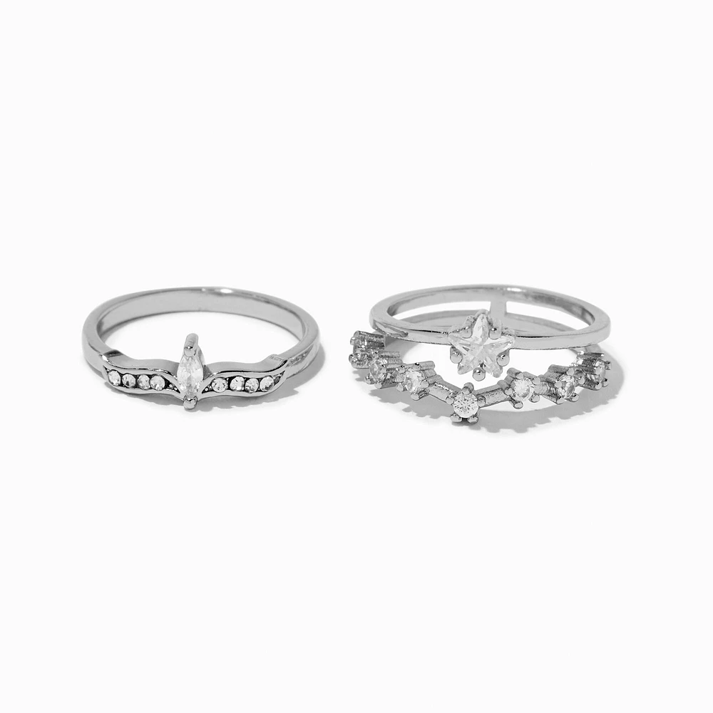 Silver-tone Cubic Zirconia Celestial Ring Stack - 2 Pack