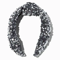 Silver Sequin Knotted Headband