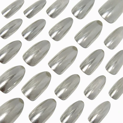 Silver Glazed Stiletto Vegan Faux Nail Set - 24 Pack