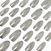 Silver Glazed Stiletto Vegan Faux Nail Set - 24 Pack