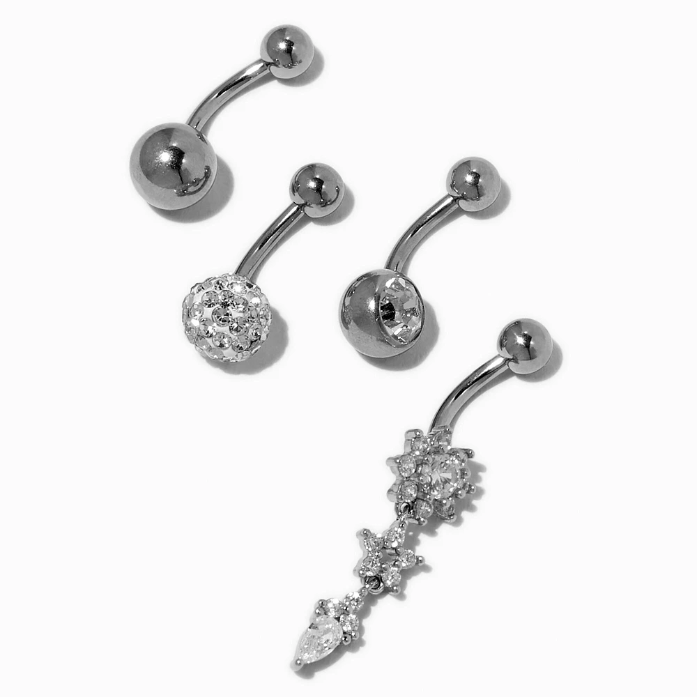 Silver 14G Fireball Star Belly Rings - 4 Pack