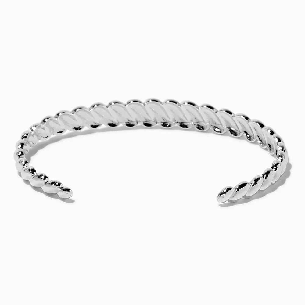 Silver-tone Braided Woven Cuff Bracelet