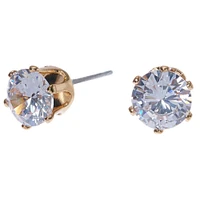 Gold-tone Cubic Zirconia 7MM Round Stud Earrings