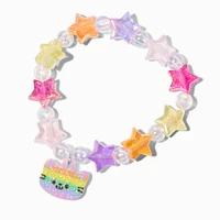 Claire's Club Rainbow Cat Charm Star Beaded Stretch Bracelet