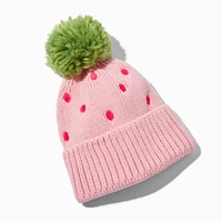 Pink Strawberry Knit Beanie Hat