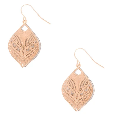 Rose Gold 1" Glitter Filigree Drop Earrings