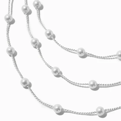 Silver-tone Delicate Pearl Multi-Strand Choker Necklace