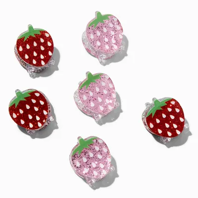 Strawberry Glitter Mini Hair Claws - 6 Pack