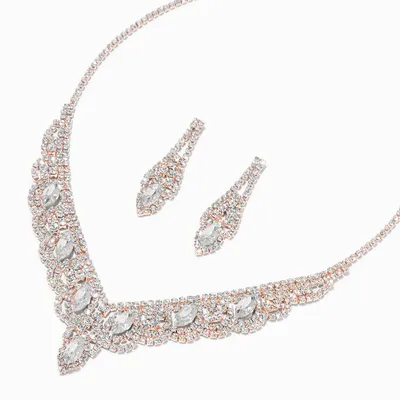 Rose Gold Crystal Scalloped Shirt Neck Jewelry Set - 2 Pack