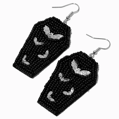 Beaded Coffin & Bats 4" Drop Earrings