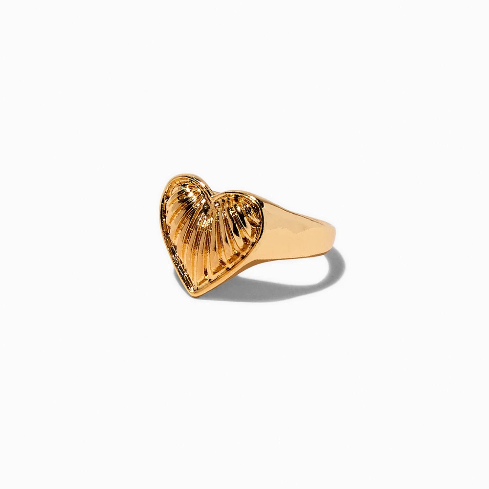 Gold-tone Scalloped Puffy Heart Ring