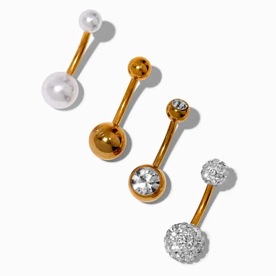 Gold-tone Titanium Pearl Sparkle Luxe 14G Belly Bars - 4 Pack