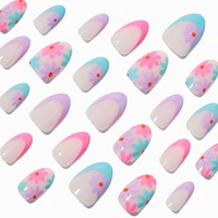 Multi Daisy French Almond Vegan Faux Nail Set - 24 Pack