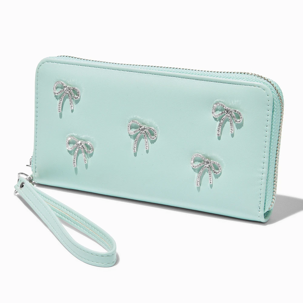 Crystal Bow Mint Green Wristlet Wallet