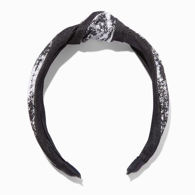 Black Acid-Washed Denim Knotted Headband