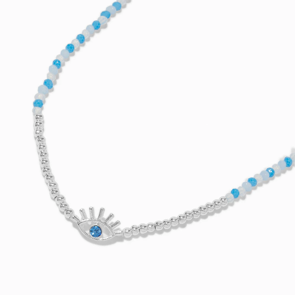 Silver-tone Evil Eye Seed Bead Pendant Necklace