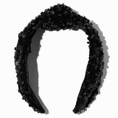 Black Sequin Knotted Headband