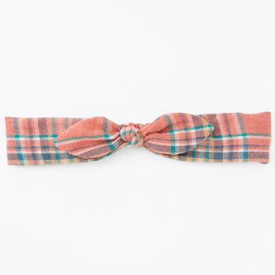 Pastel Plaid Knotted Bow Headwrap - Red