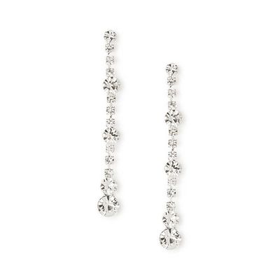 Silver Glass Rhinestone Linear Drop Earrings