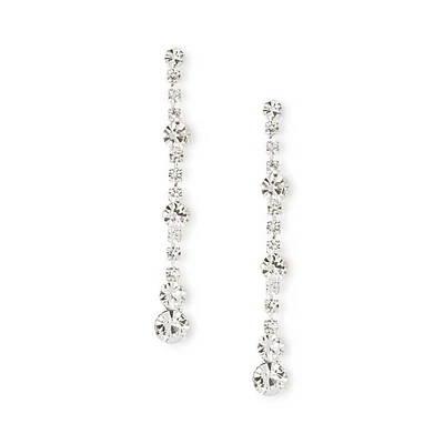 Silver-tone Glass Rhinestone Linear Drop Earrings