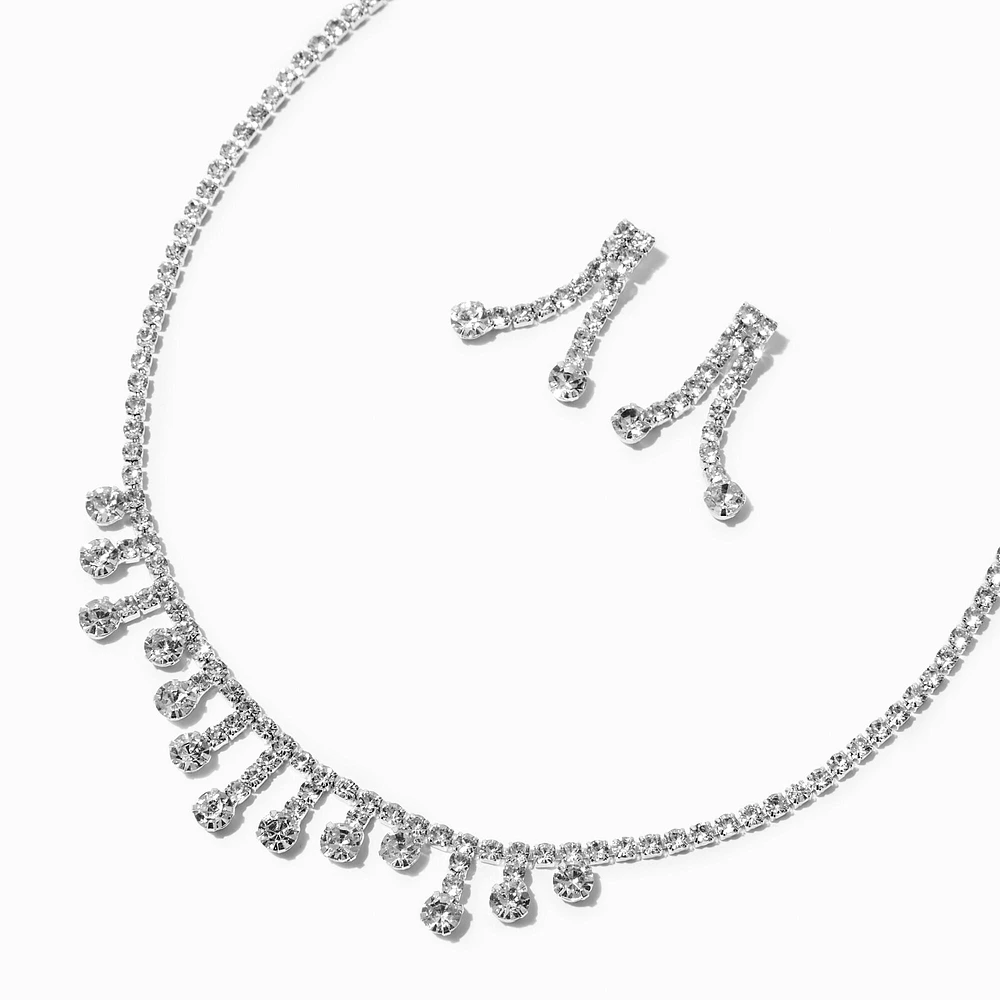 Silver-tone Crystal Mini Drip Choker & Drop Earrings Set - 2 Pack