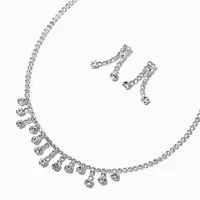 Silver Crystal Mini Drip Choker & Drop Earrings Set - 2 Pack