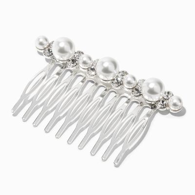 Silver Crystal & Pearl Hair Comb