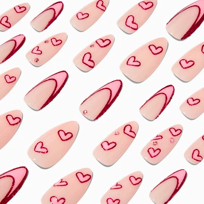 Heart Bling French Stiletto Vegan Faux Nail Set - 24 Pack