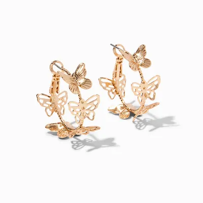 Gold 20MM Filigree Butterfly Hoop Earrings