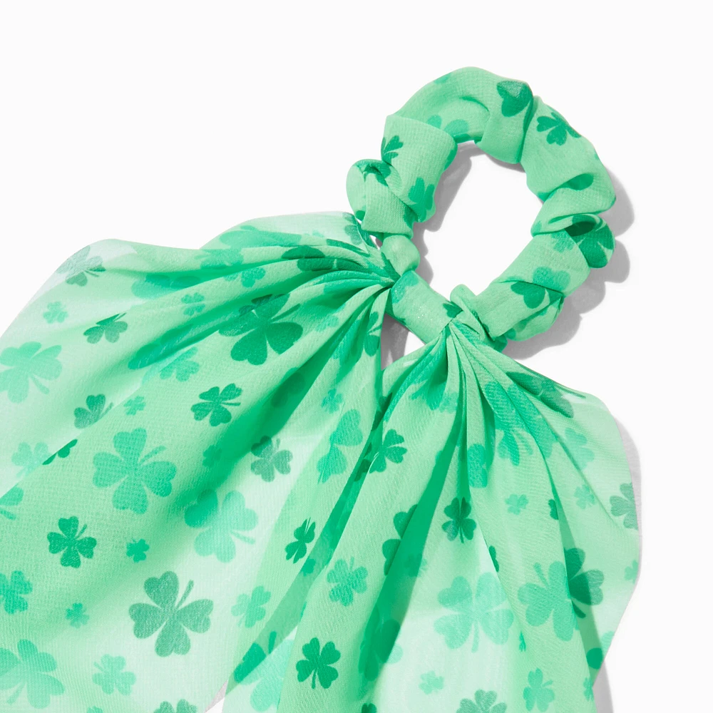 Shamrock-Print Scarf Hair Scrunchie