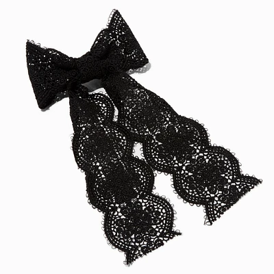 Black Crochet Large Hair Bow Clip