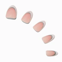 French Tip Glitter Short Almond Vegan Faux Nail Set - 24 Pack