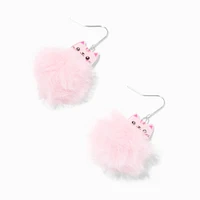 Pink Cat Pom Pom 1.5" Drop Earrings