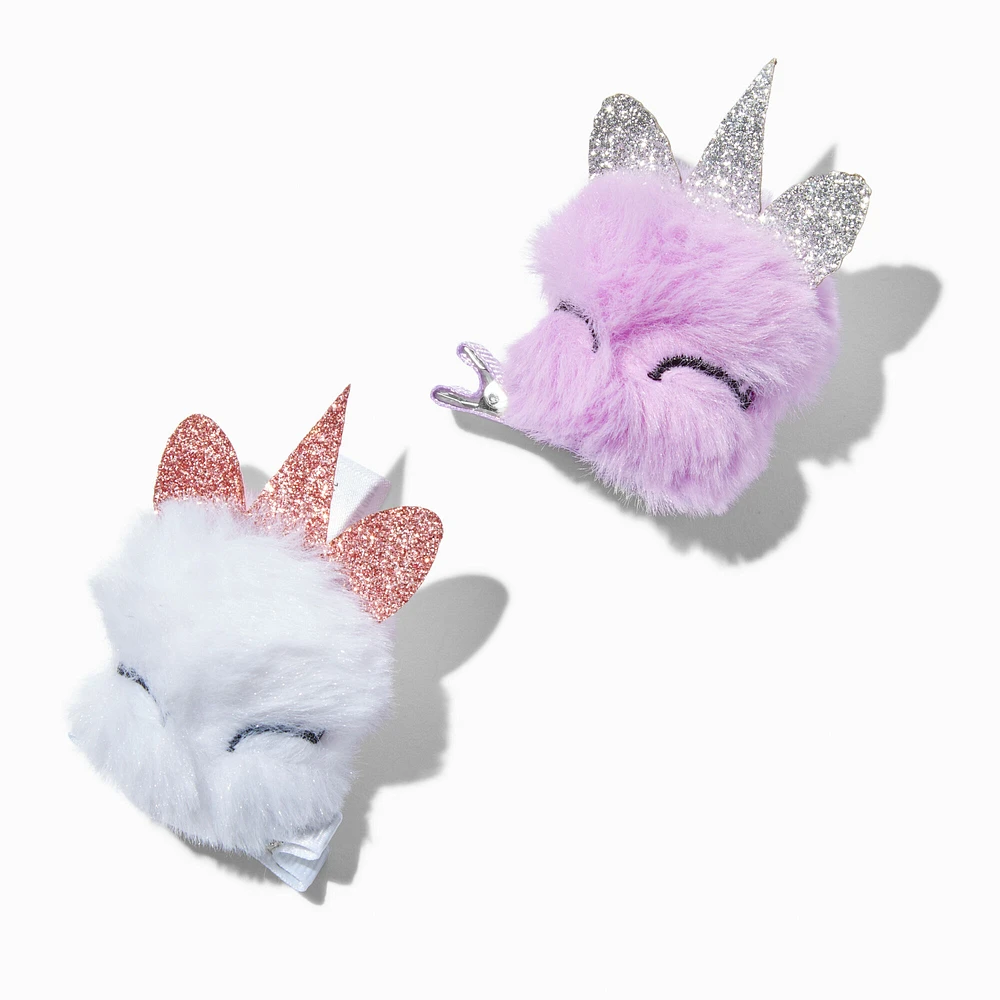 Claire's Club Lilac Unicorn Pom Pom Hair Clips - 2 Pack