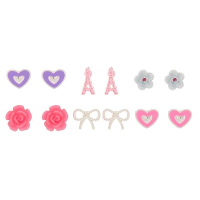 Parisian Love Stud Earrings - Pink, 6 Pack