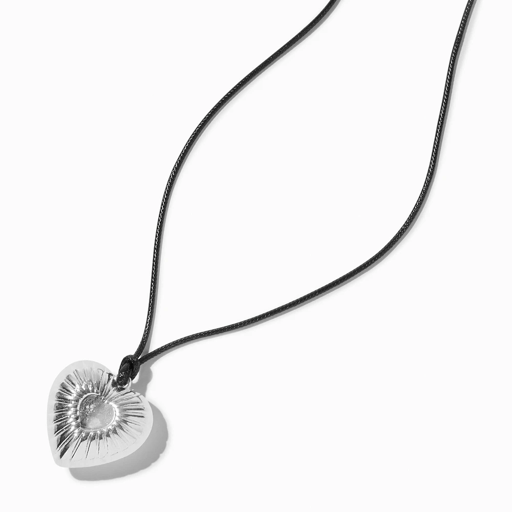 Silver-tone Puffy Heart Pendant Necklace