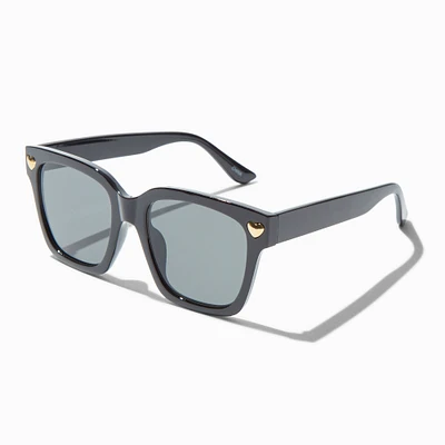 Gold Heart Studded Black Rectangular Sunglasses