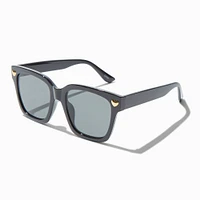 Gold Heart Studded Black Rectangular Sunglasses